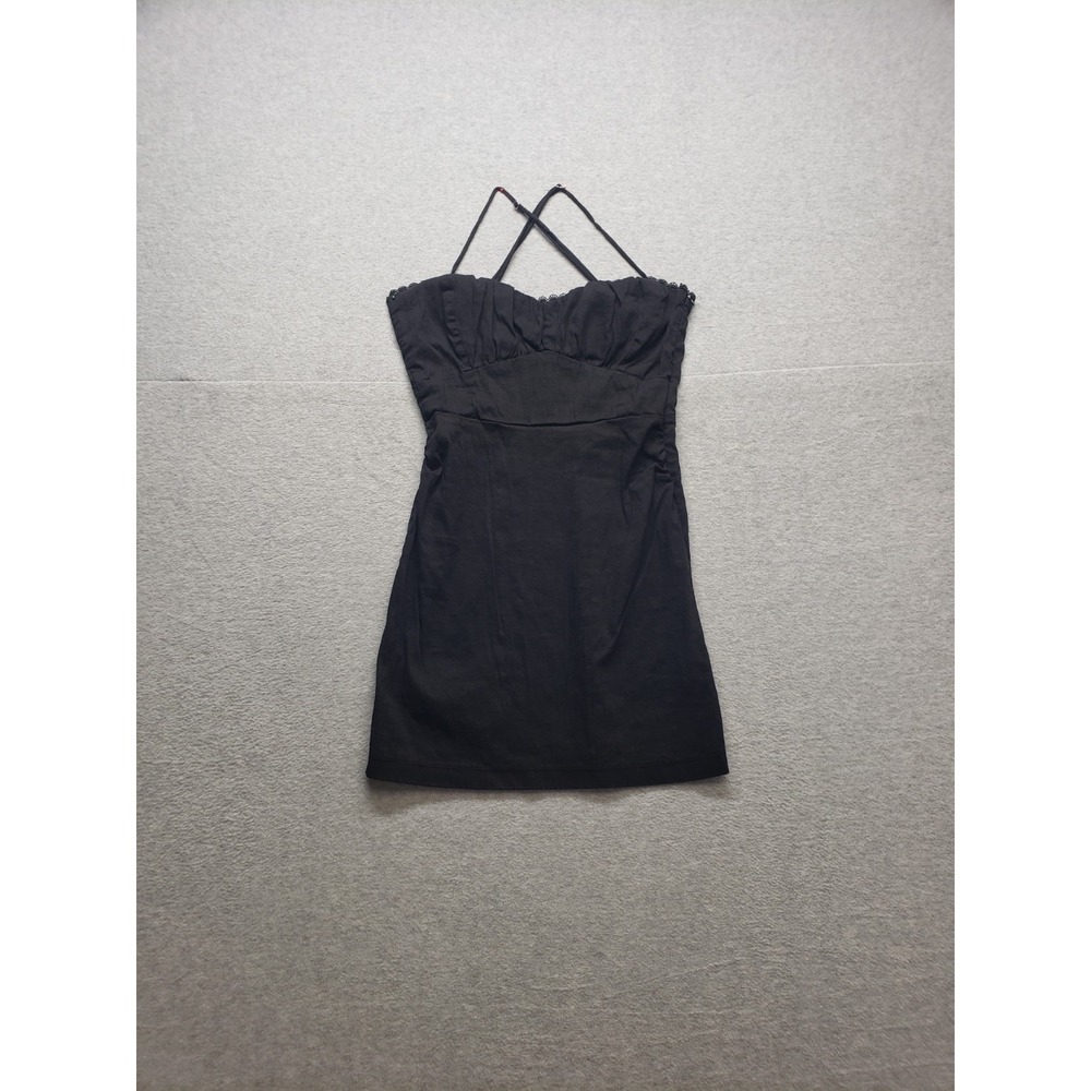 ZARA Women Dress S Black 100% Polyester Pleated Strappy Bodycon Sleeveless Mini